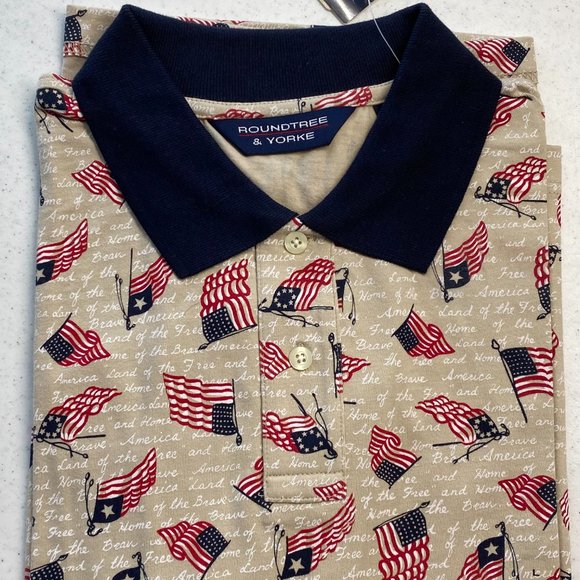 Roundtree & Yorke Men's USA Flag Polo Shirt Size L or XL BEIGE - New With Tag - Picture 4 of 11